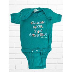 5/$25 Vtg Spencer's One Piece Baby 3-6M Who Needs Lotto I Got Grandma Blue Teal